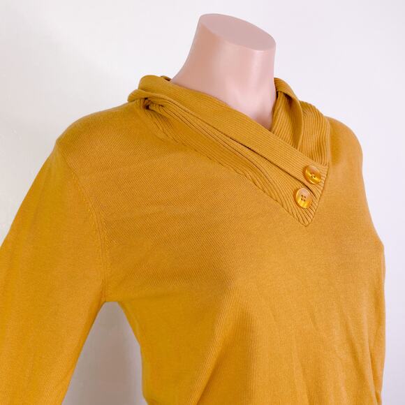 Jeanne Pierre Button Accent Cowl Neck Pullover Sweater Maple Gold sz Small NWT - Picture 4 of 11